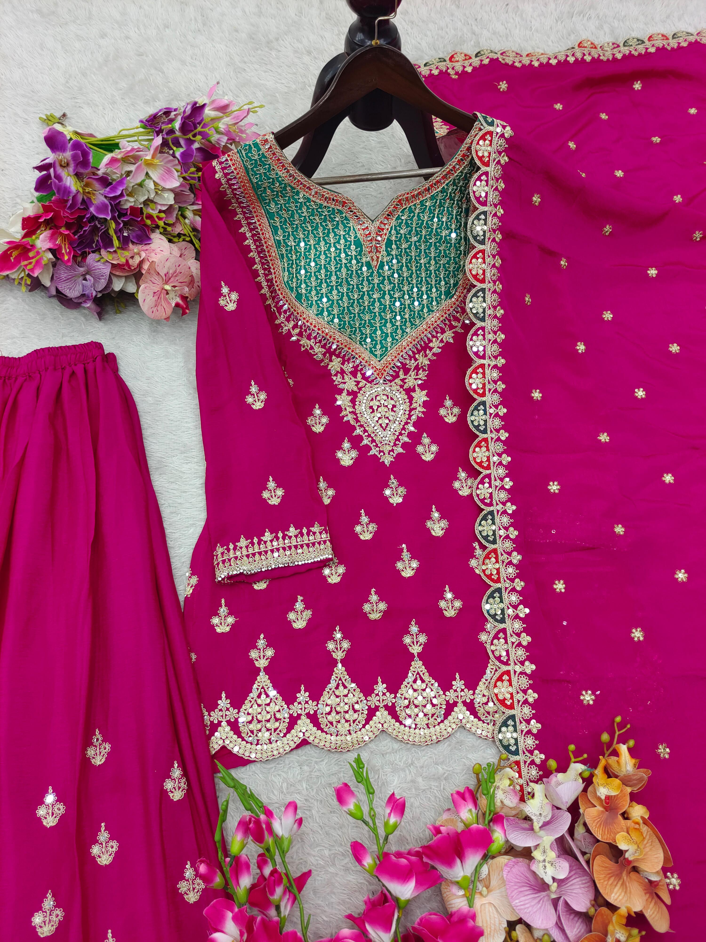 New Designer Party Sharara Suit & Dupatta Set              FULLY STITCHED