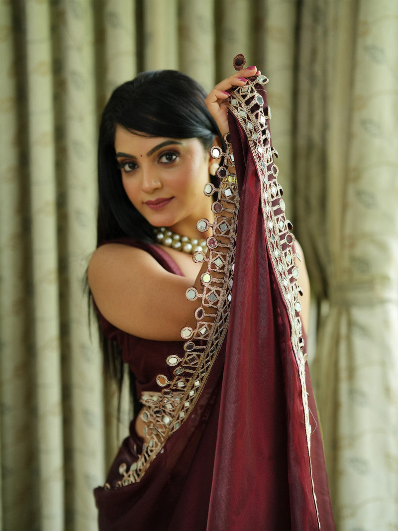 Premium Saree with Mirror Lace Border | Festive & Wedding Wear