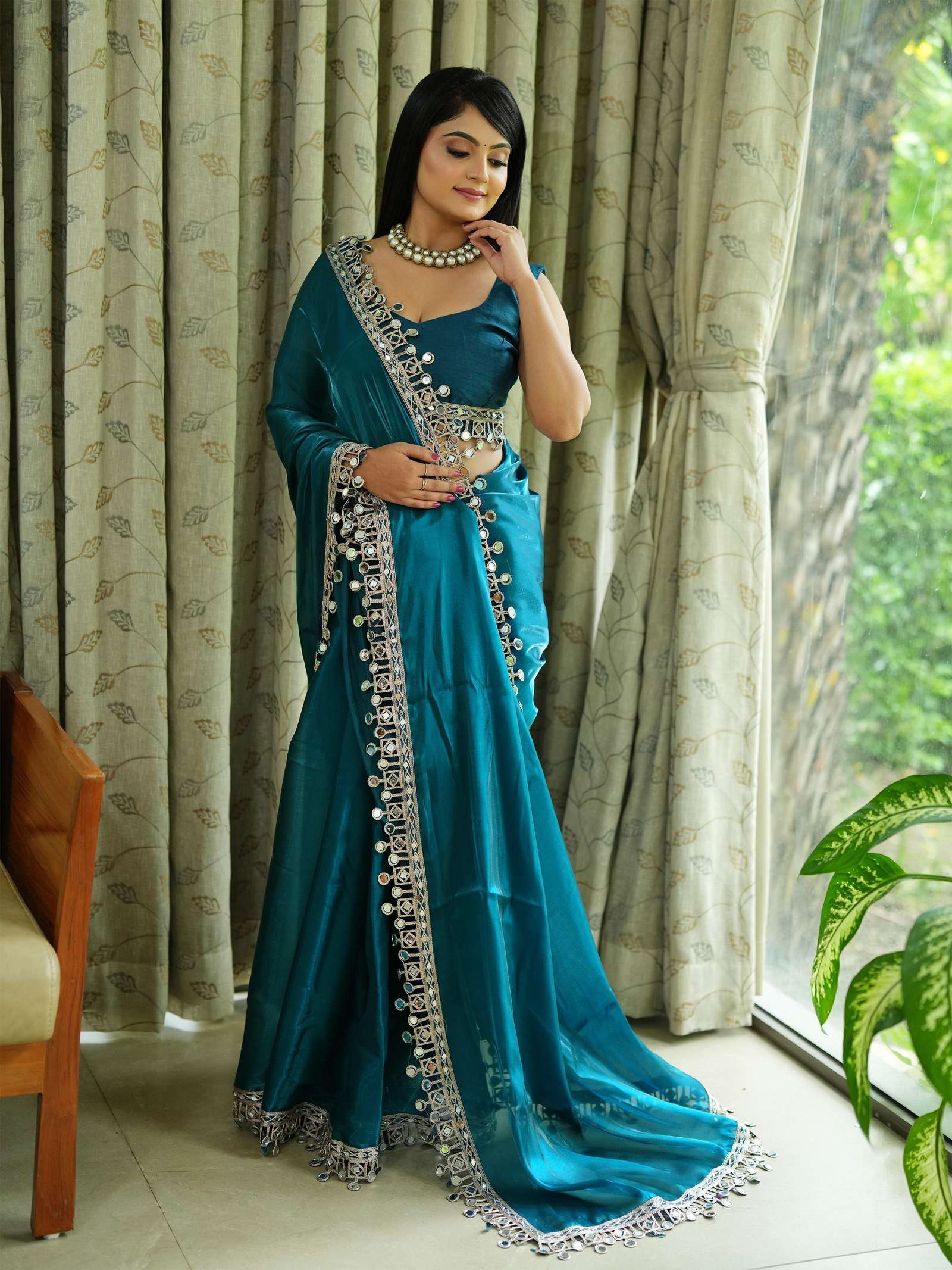 Premium Saree with Mirror Lace Border | Festive & Wedding Wear
