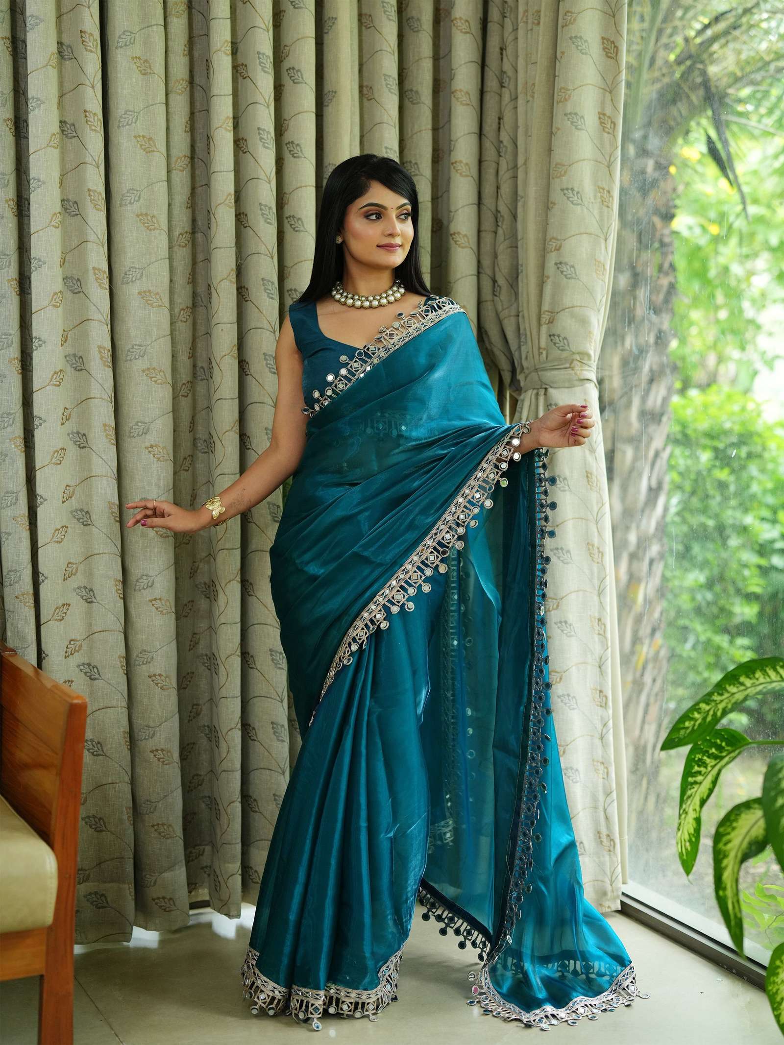 Premium Saree with Mirror Lace Border | Festive & Wedding Wear