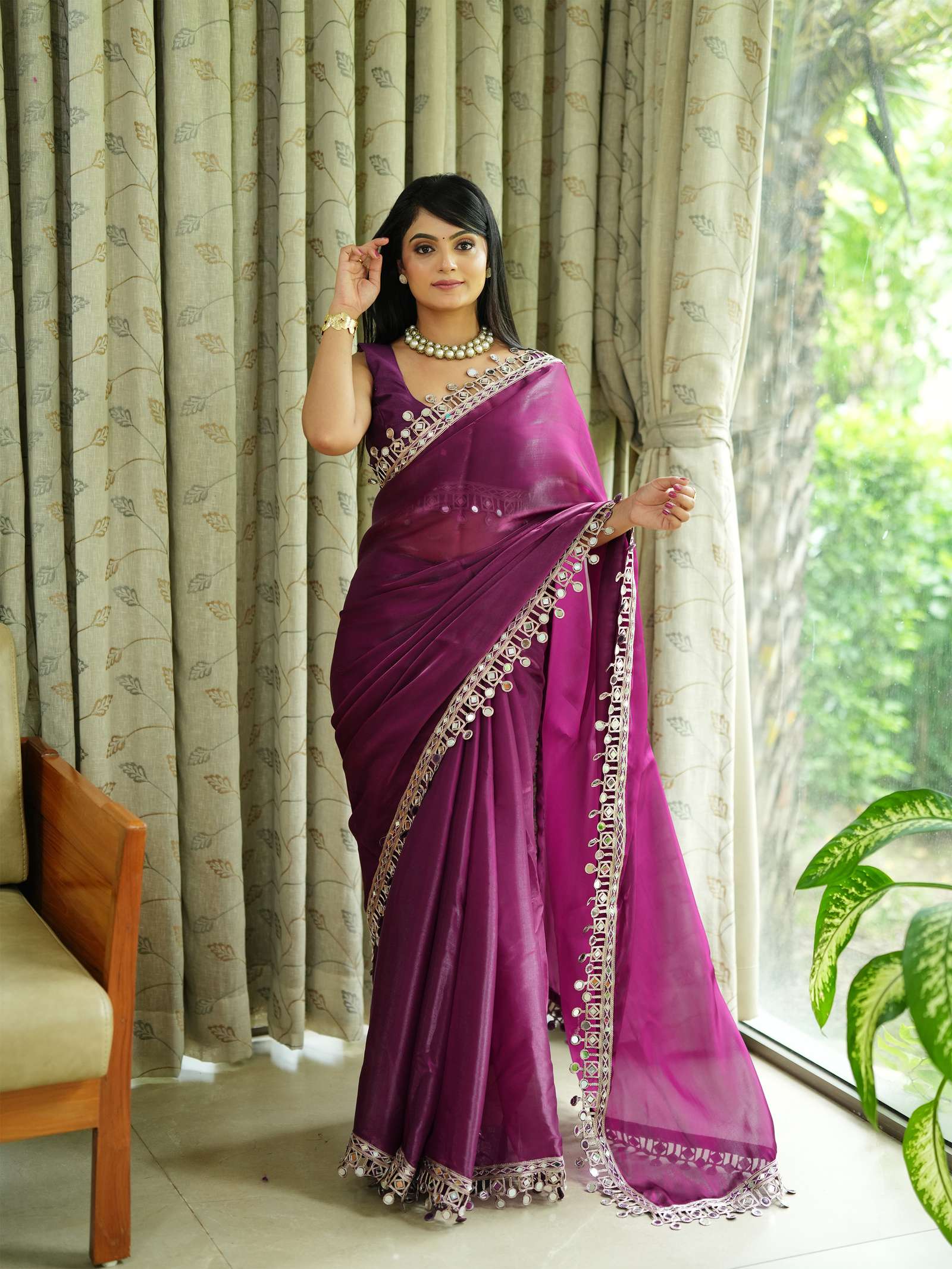 Premium Saree with Mirror Lace Border | Festive & Wedding Wear