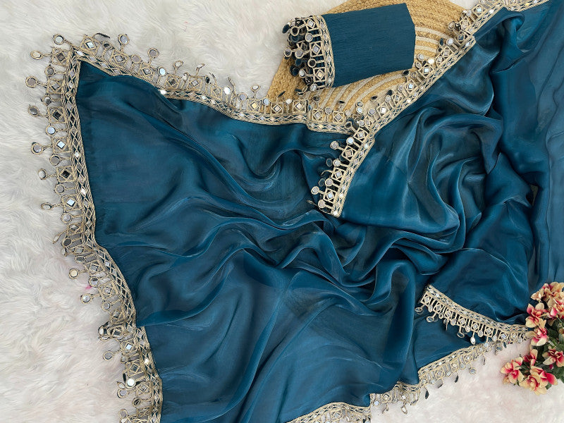 Premium Saree with Mirror Lace Border | Festive & Wedding Wear