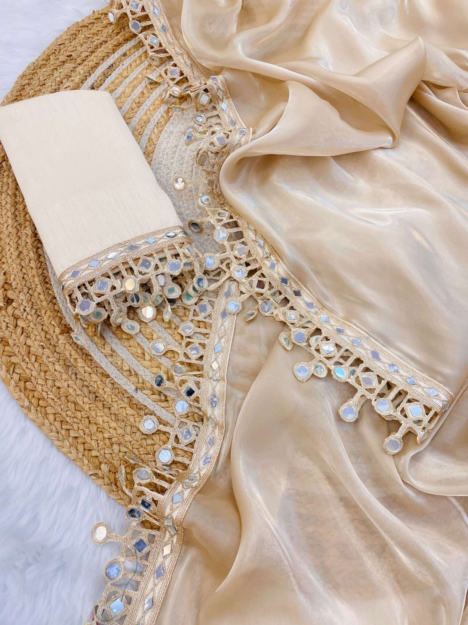 Premium Saree with Mirror Lace Border | Festive & Wedding Wear