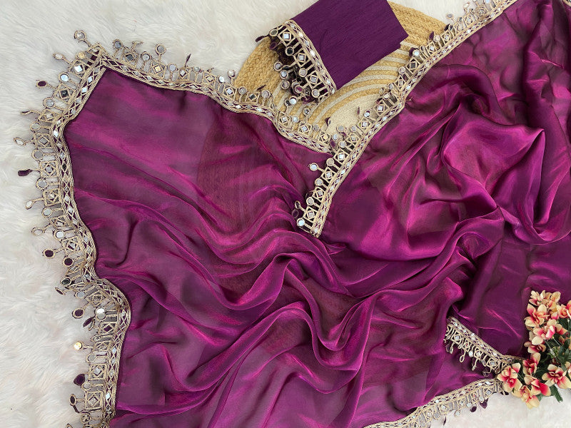 Premium Saree with Mirror Lace Border | Festive & Wedding Wear
