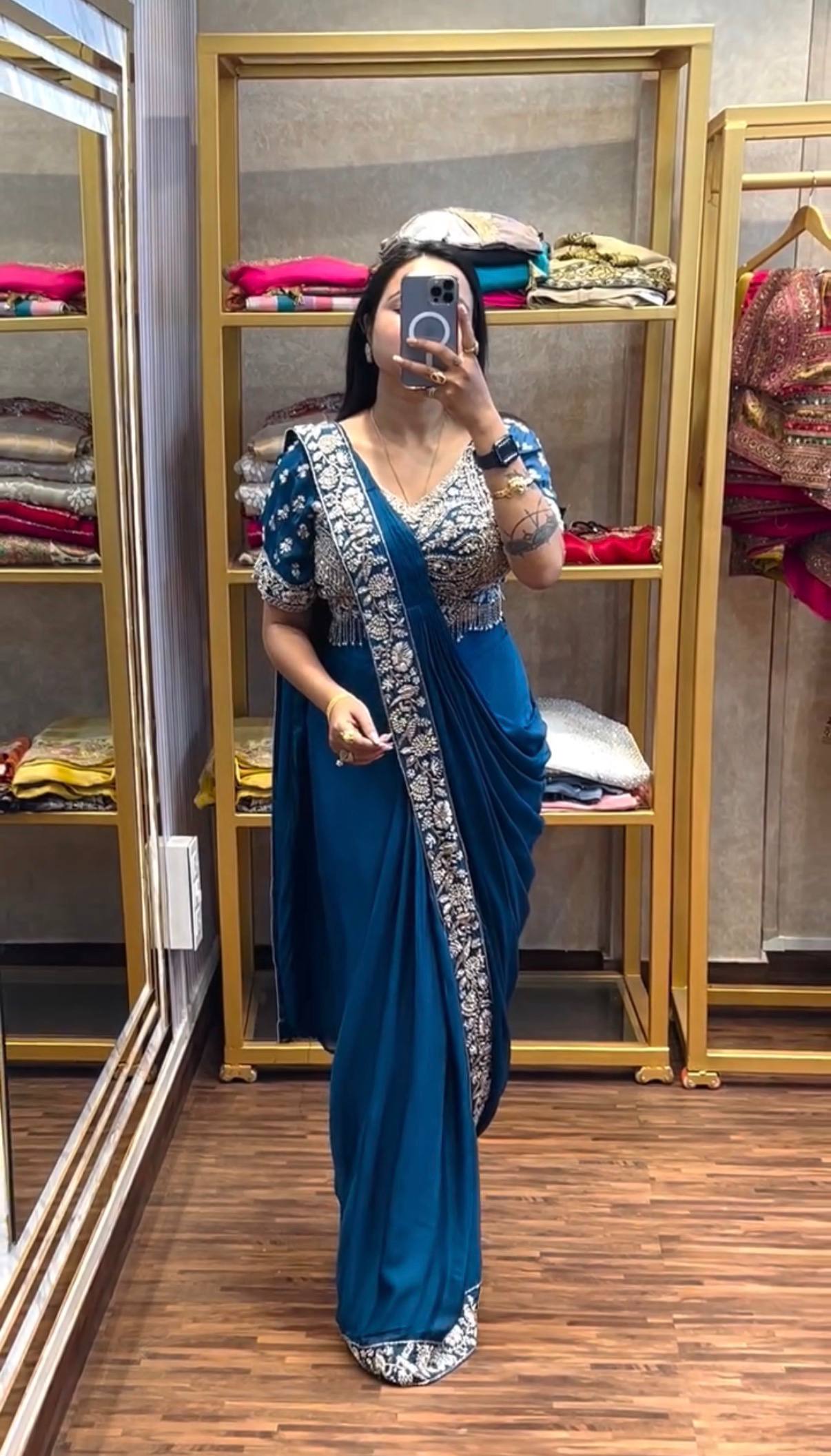 Designer Embroidered Draped Saree for Women | Party Wear