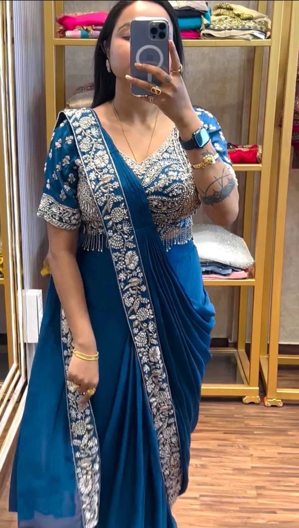 Designer Embroidered Draped Saree for Women | Party Wear