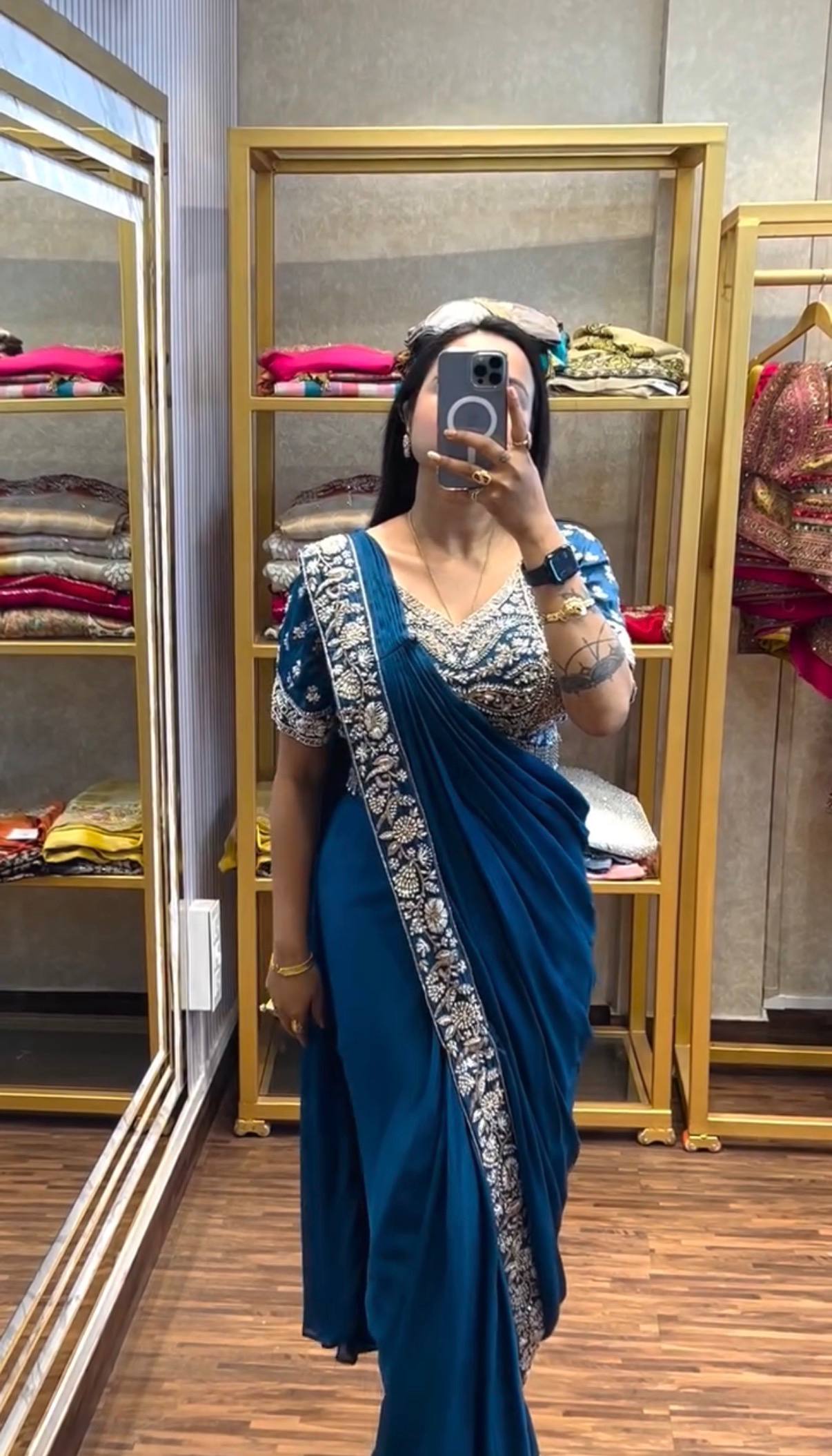 Designer Embroidered Draped Saree for Women | Party Wear
