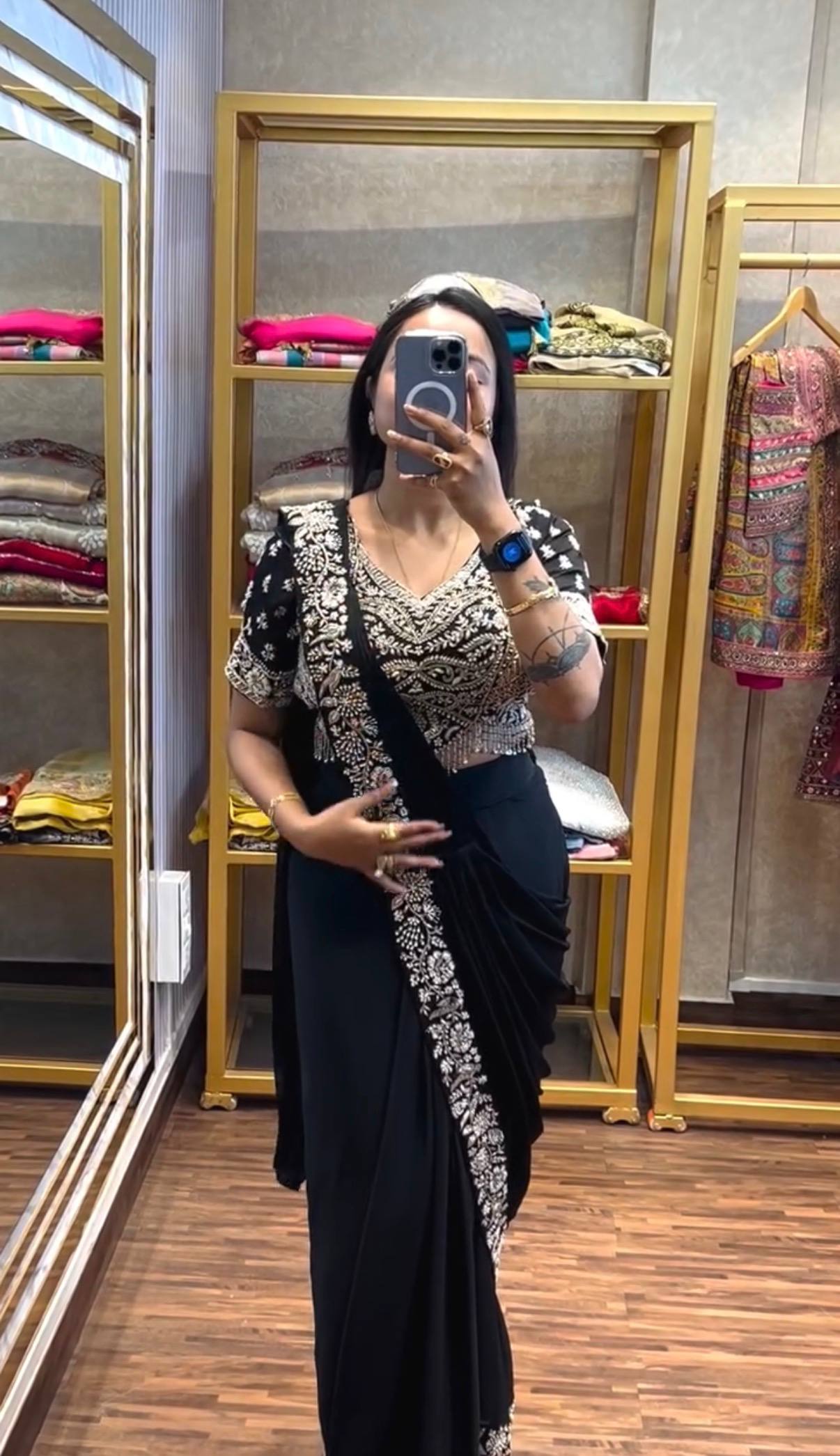Designer Embroidered Draped Saree for Women | Party Wear