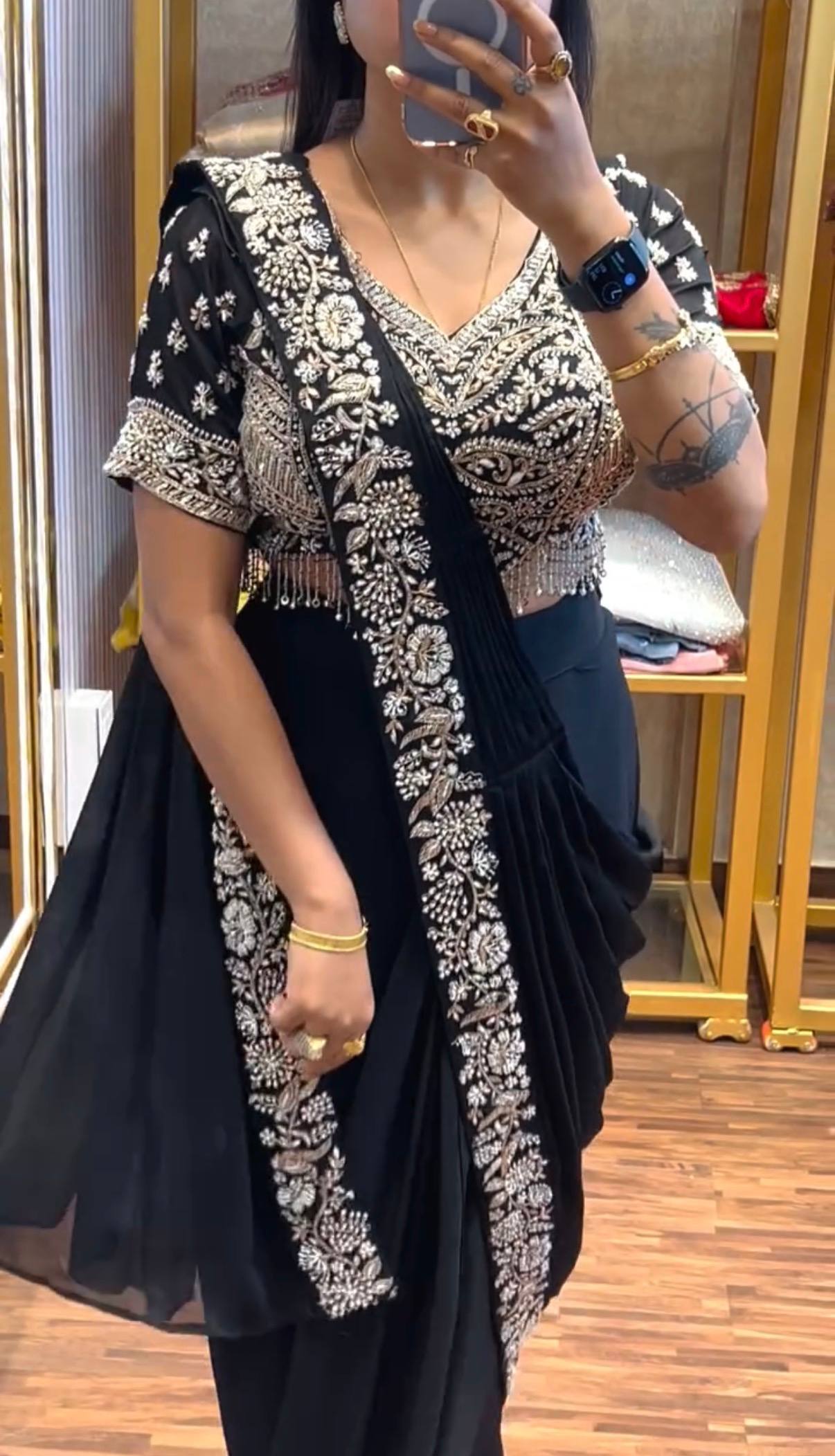 Designer Embroidered Draped Saree for Women | Party Wear