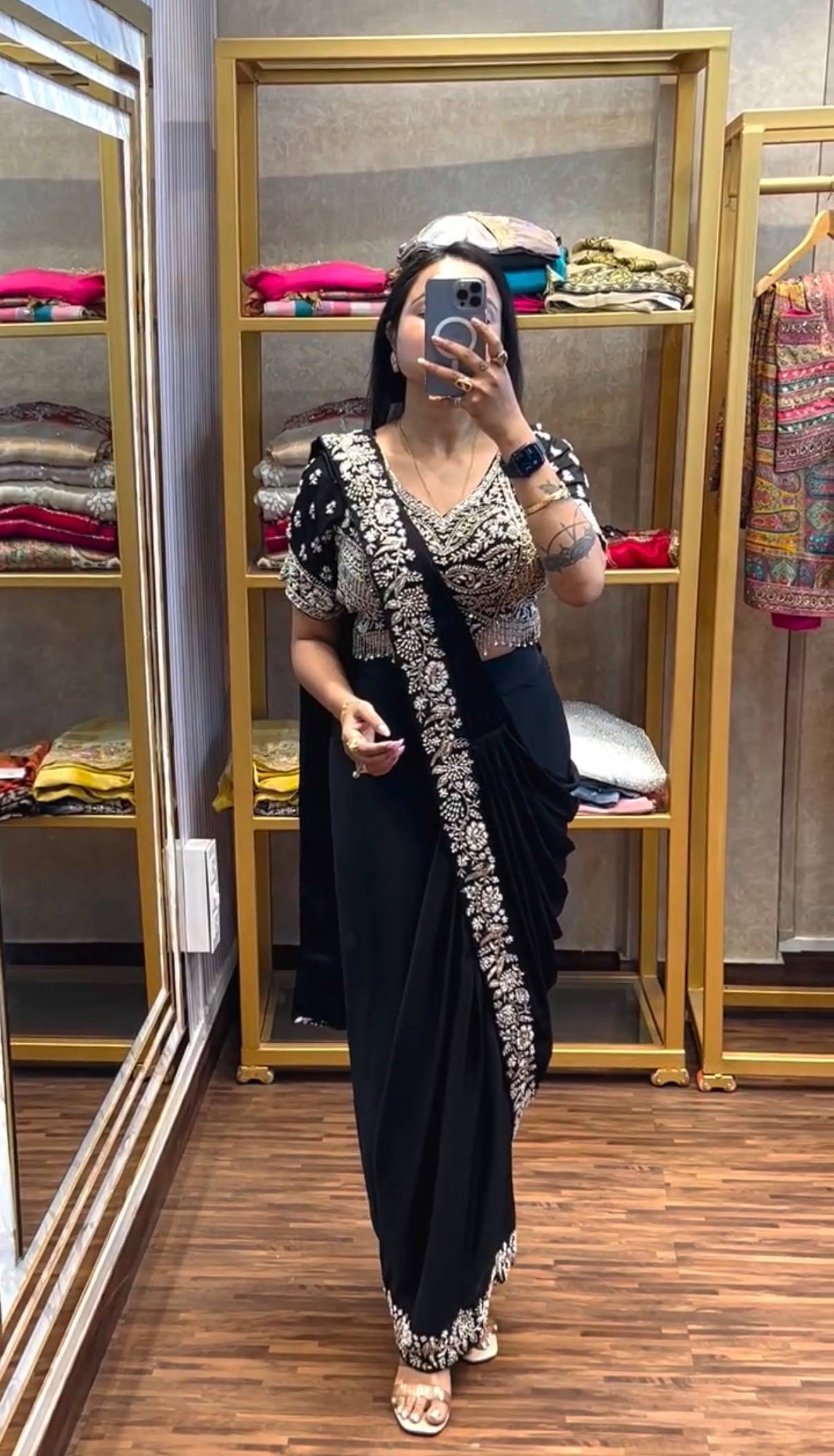 Designer Embroidered Draped Saree for Women | Party Wear