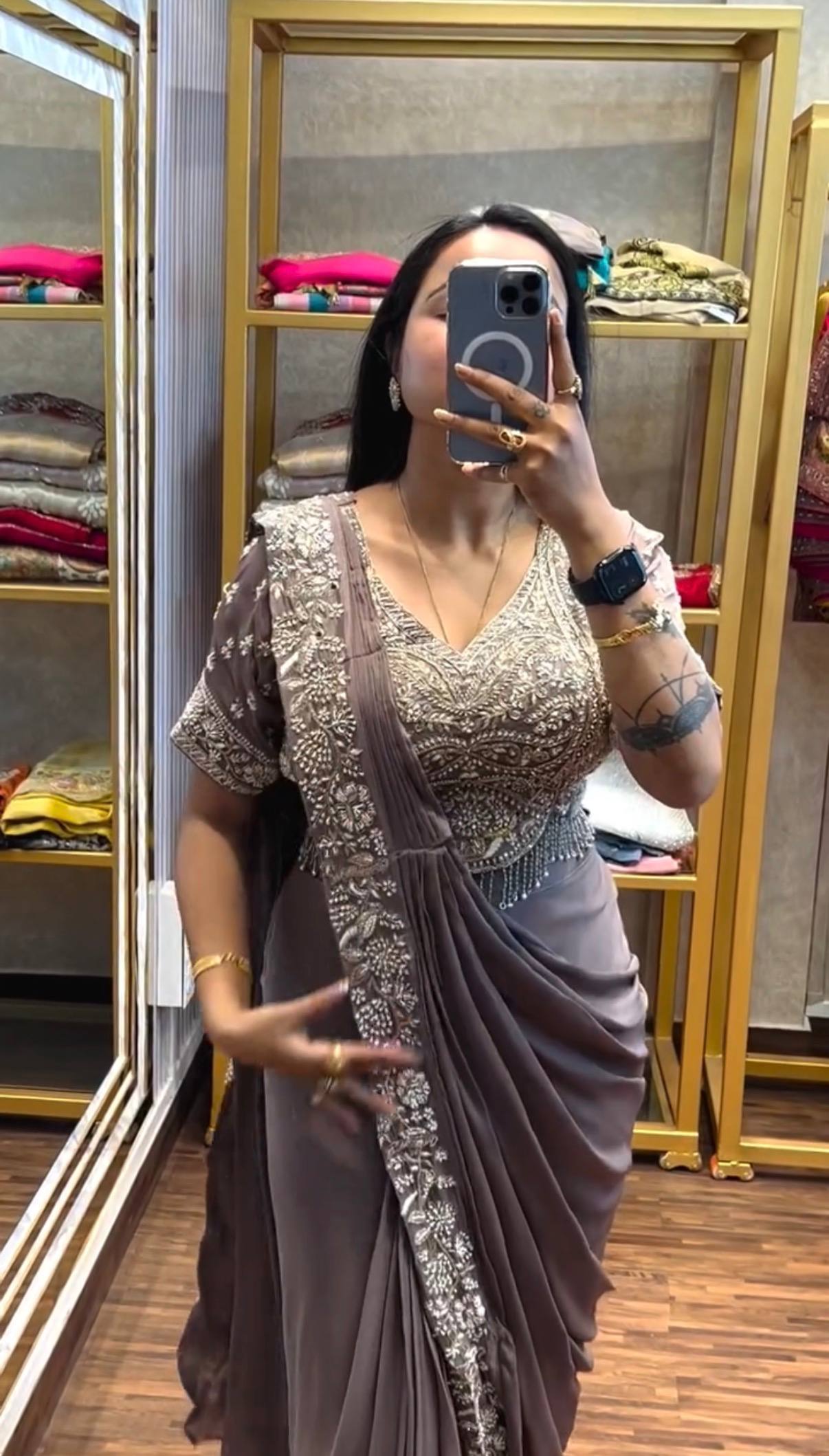 Designer Embroidered Draped Saree for Women | Party Wear