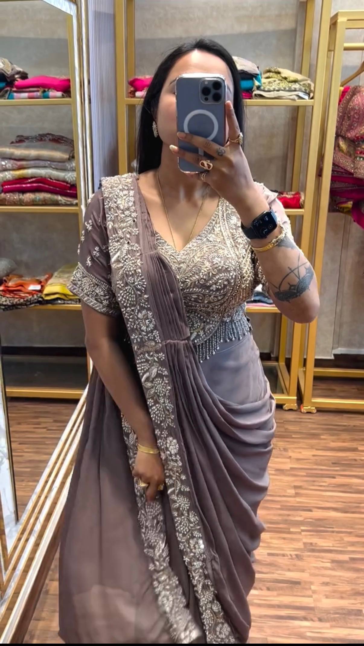 Designer Embroidered Draped Saree for Women | Party Wear