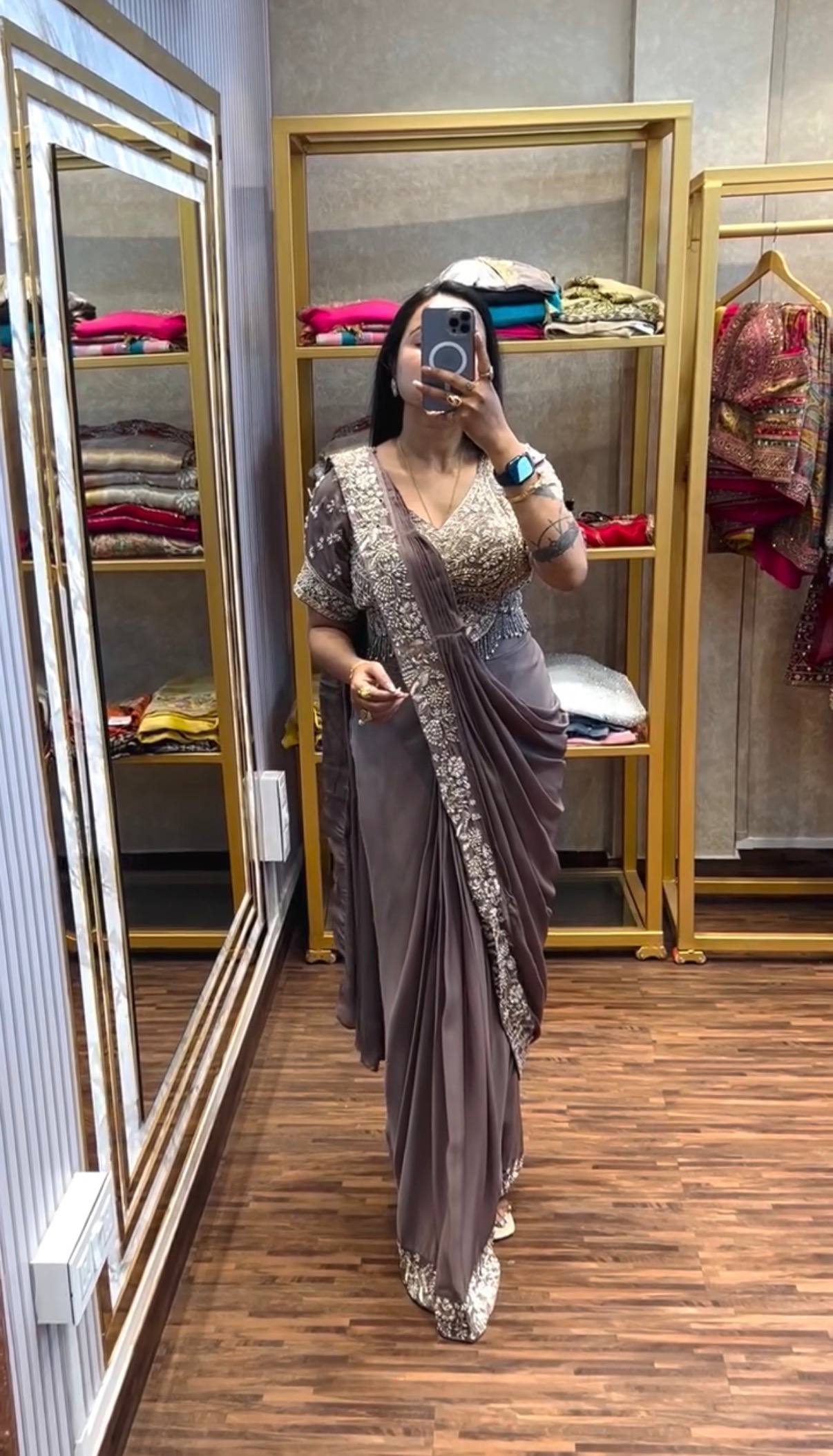 Designer Embroidered Draped Saree for Women | Party Wear