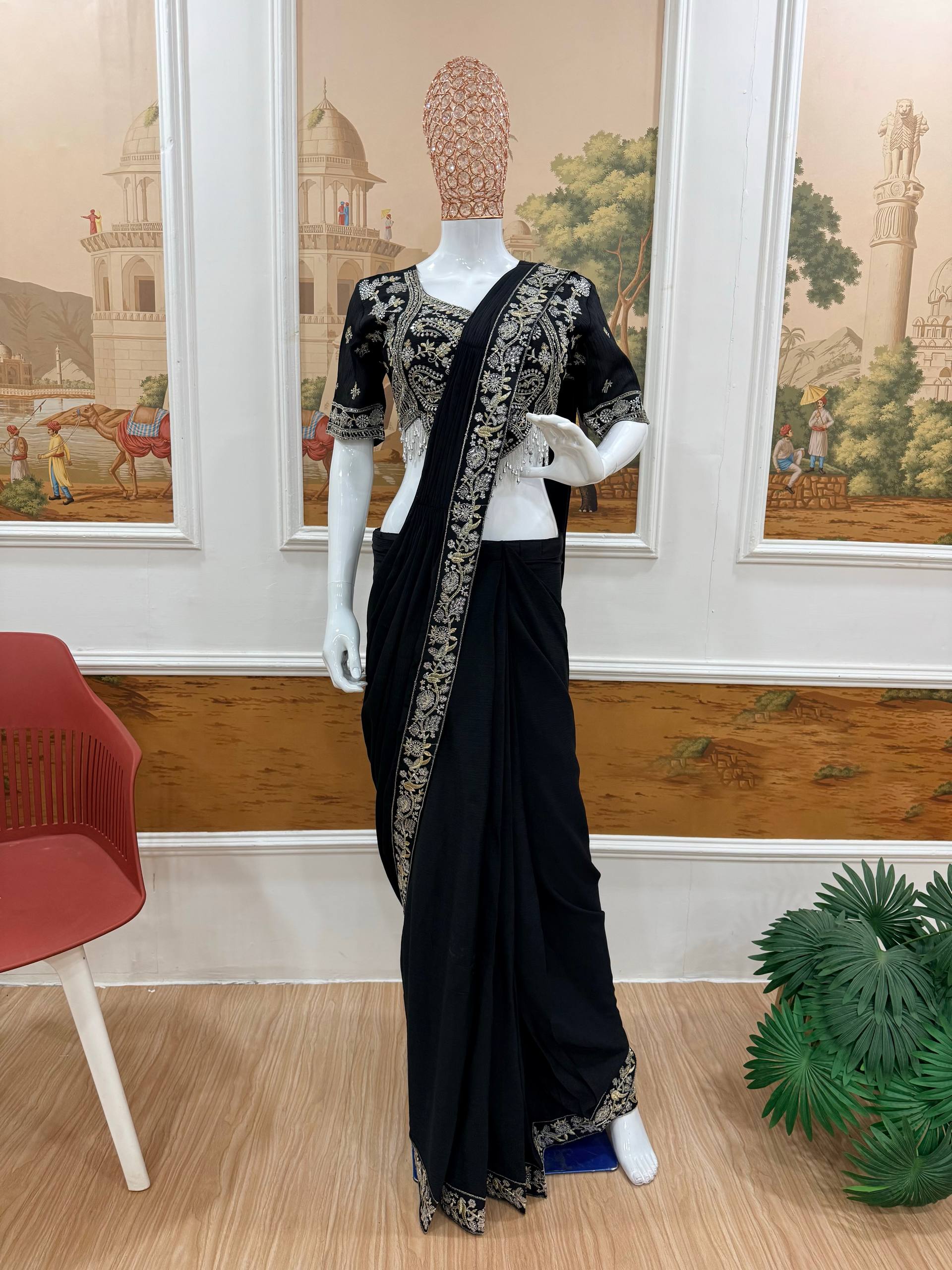 Designer Embroidered Draped Saree for Women | Party Wear