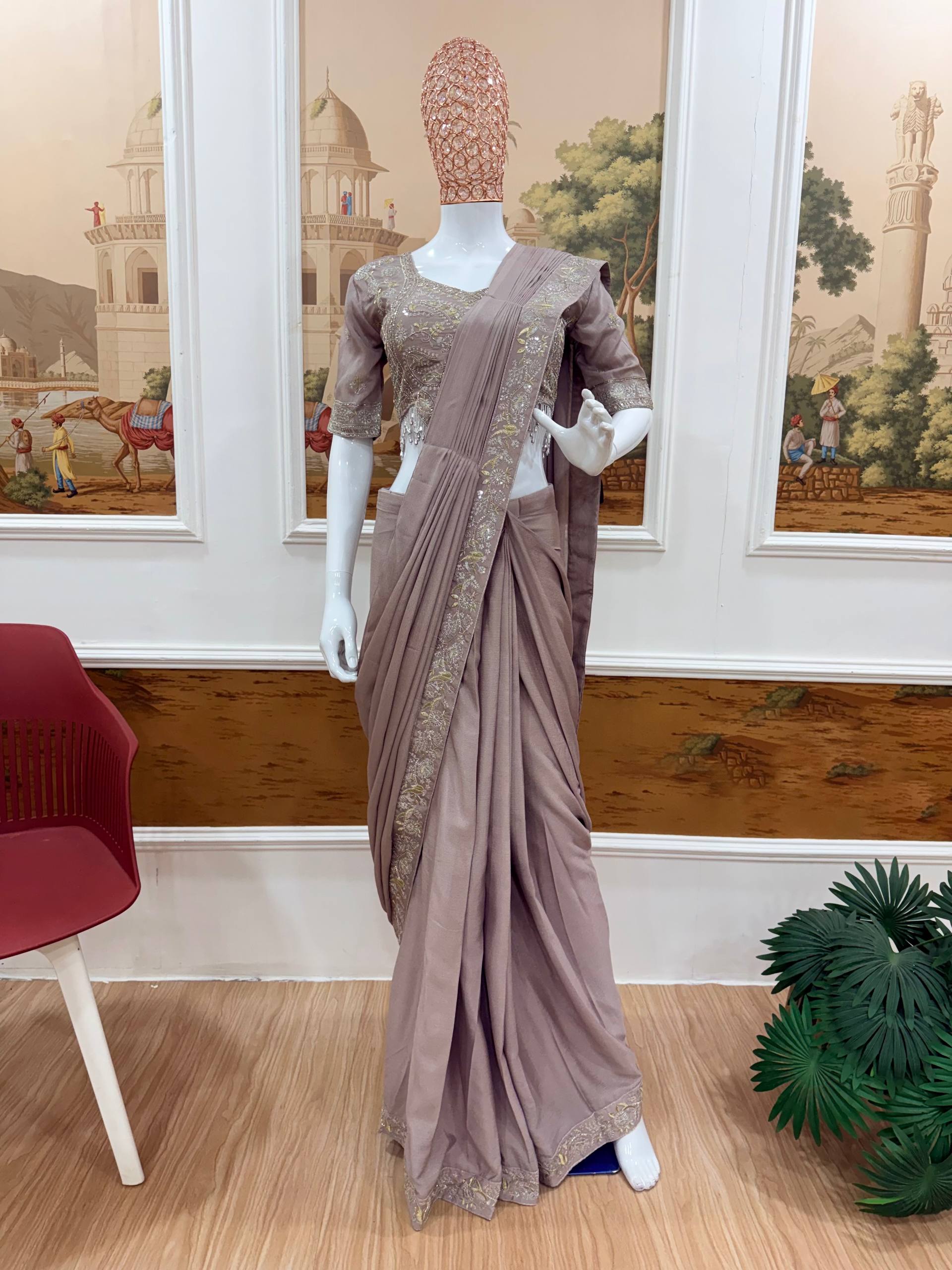 Designer Embroidered Draped Saree for Women | Party Wear