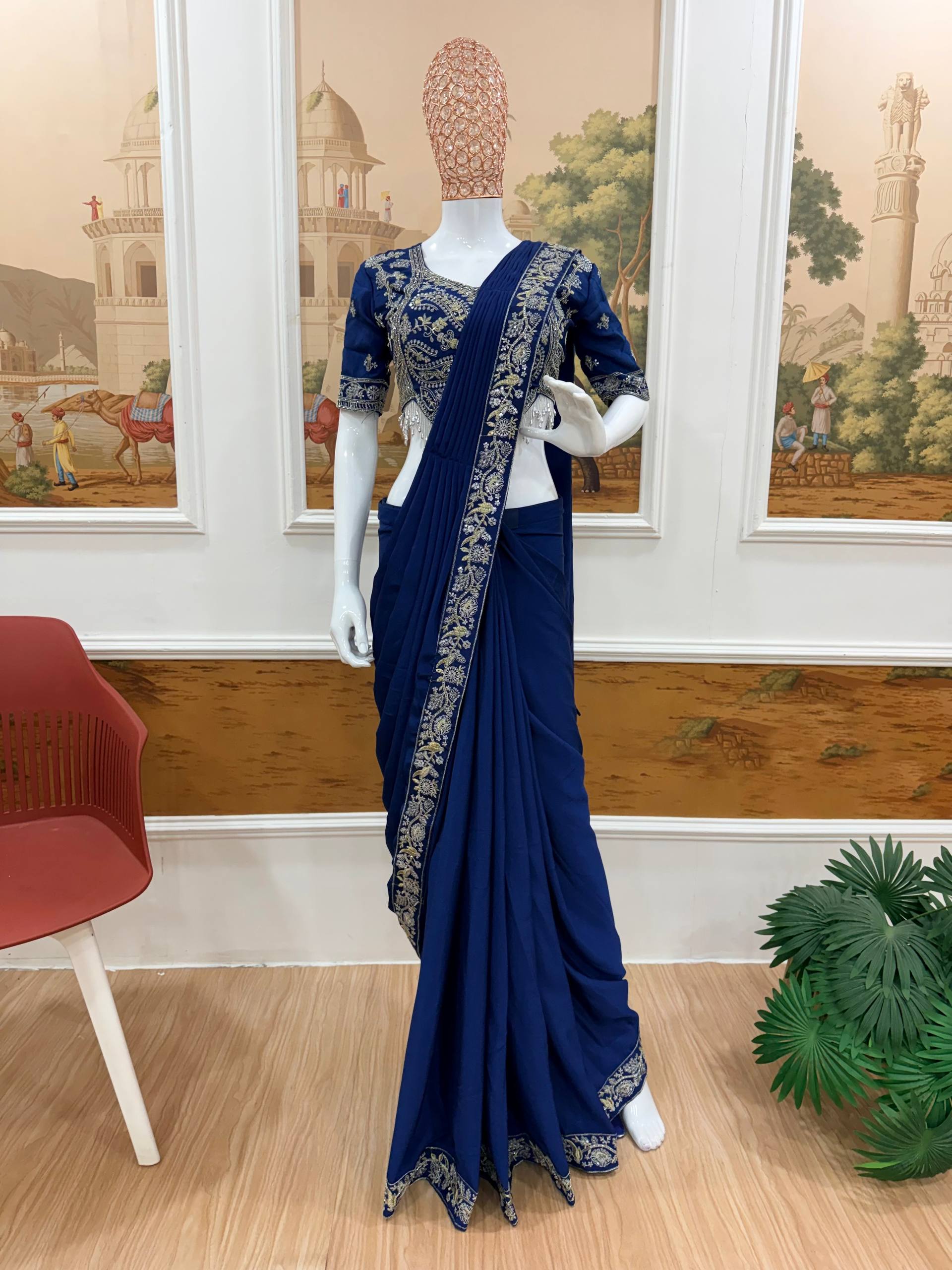 Designer Embroidered Draped Saree for Women | Party Wear