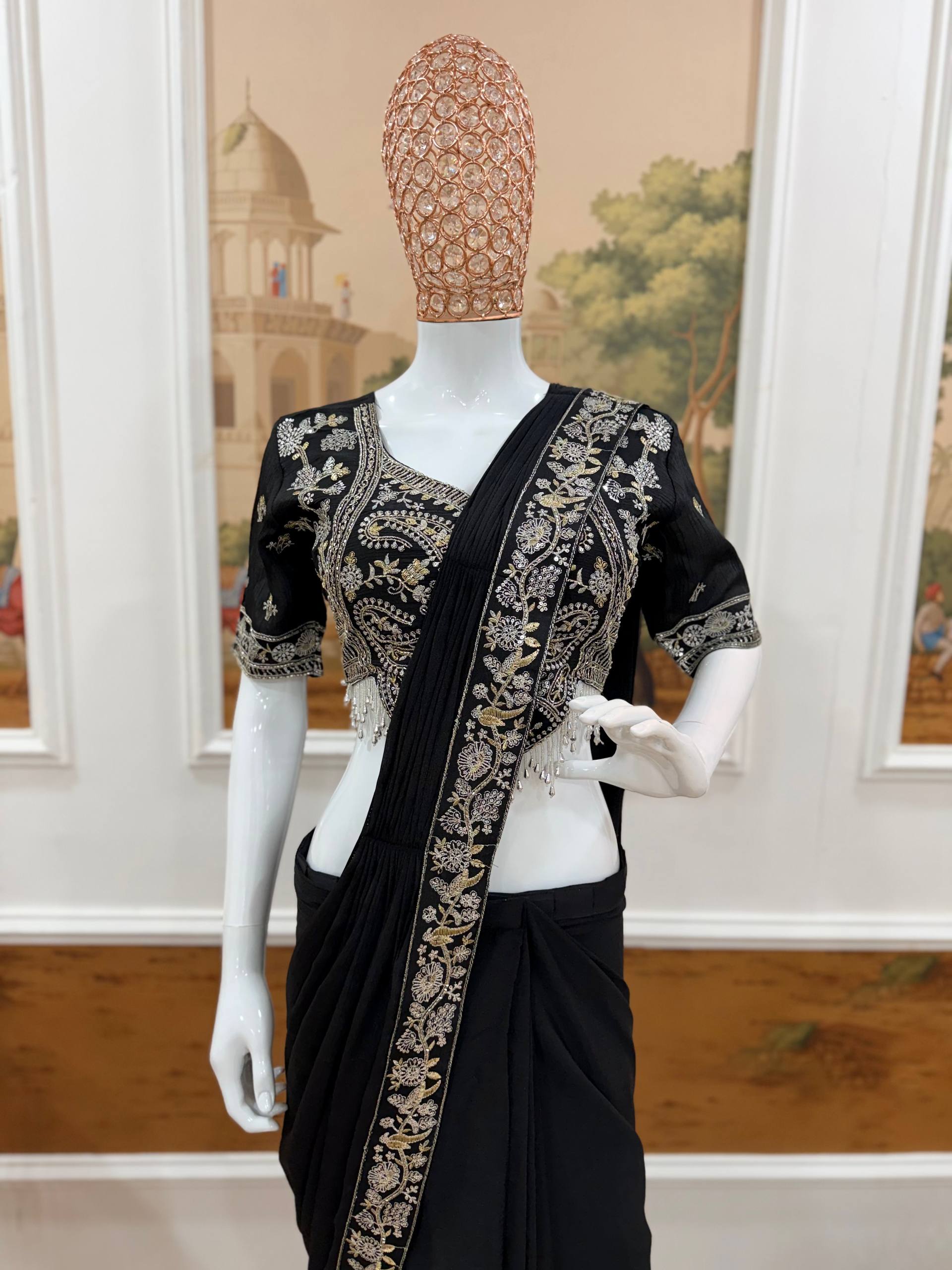 Designer Embroidered Draped Saree for Women | Party Wear