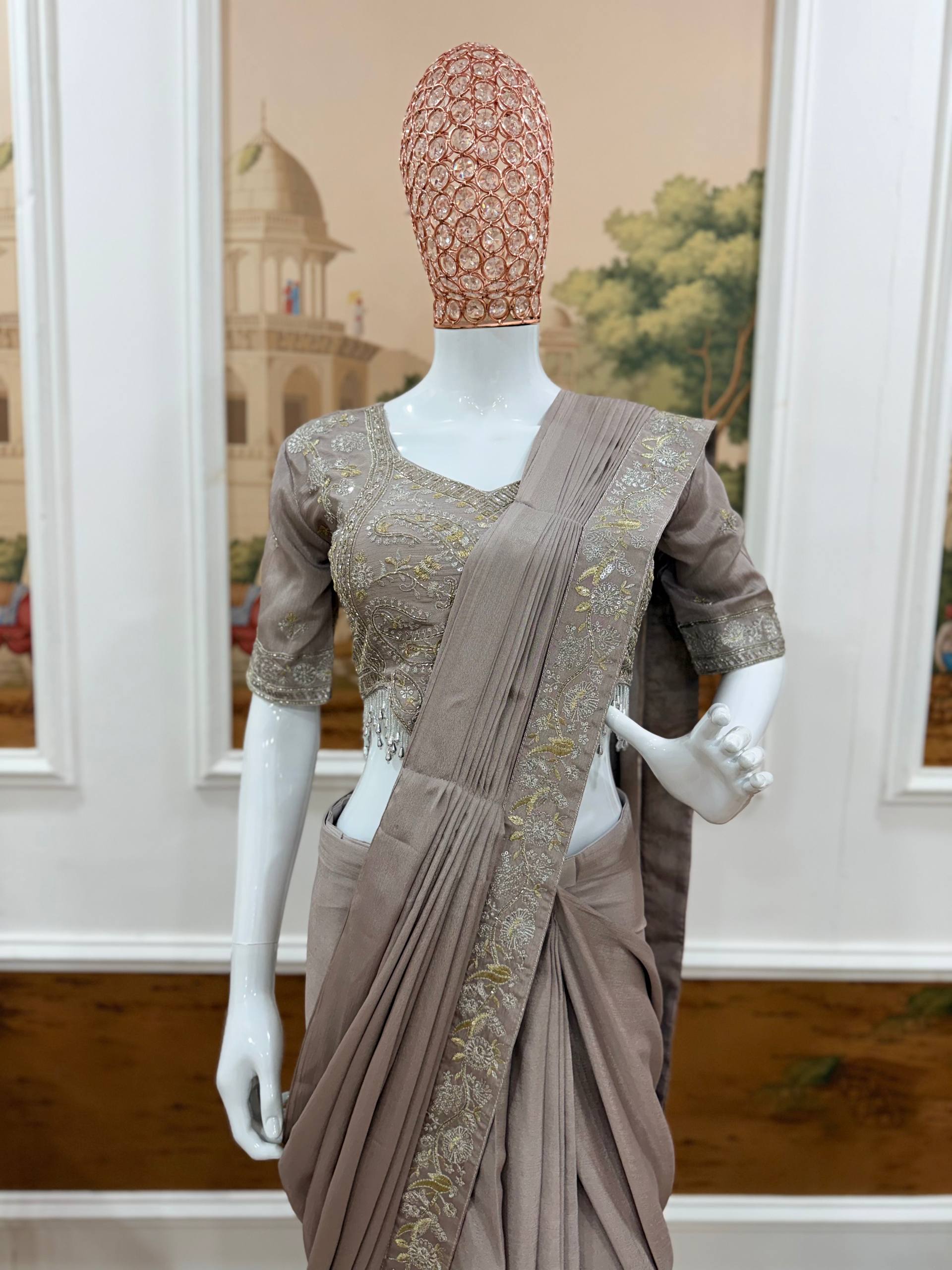 Designer Embroidered Draped Saree for Women | Party Wear
