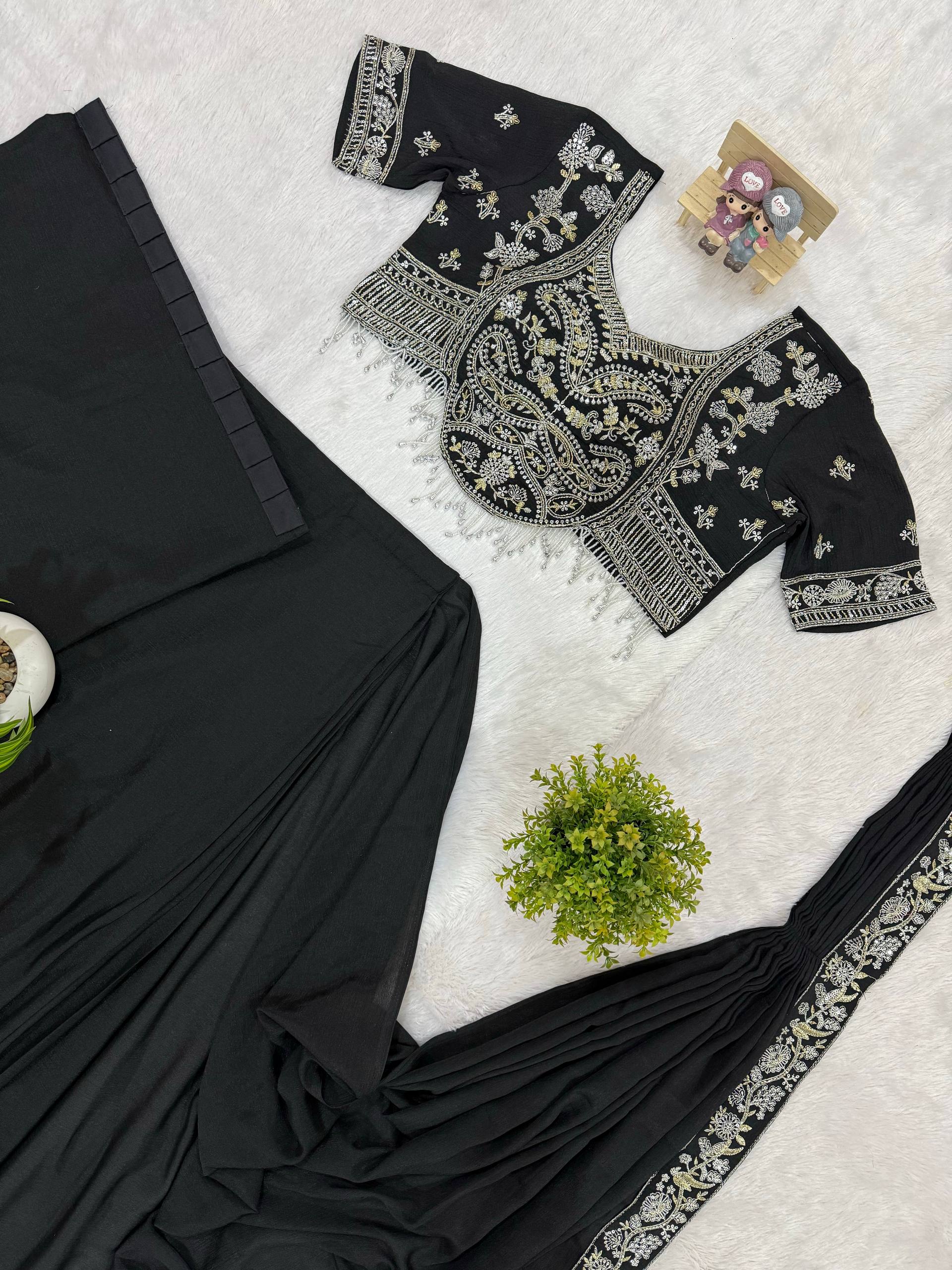 Designer Embroidered Draped Saree for Women | Party Wear