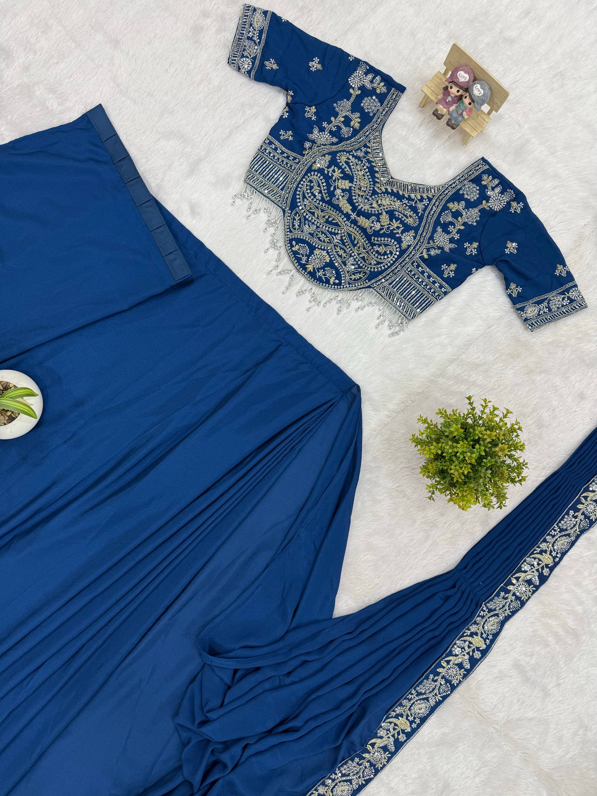 Designer Embroidered Draped Saree for Women | Party Wear