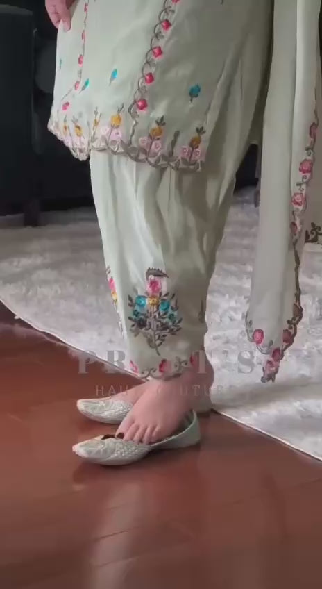 Light Green Embroidered Kurti Pant Set with Dupatta for Women | Designer Festive & Casual Wear Ethnic Suit
