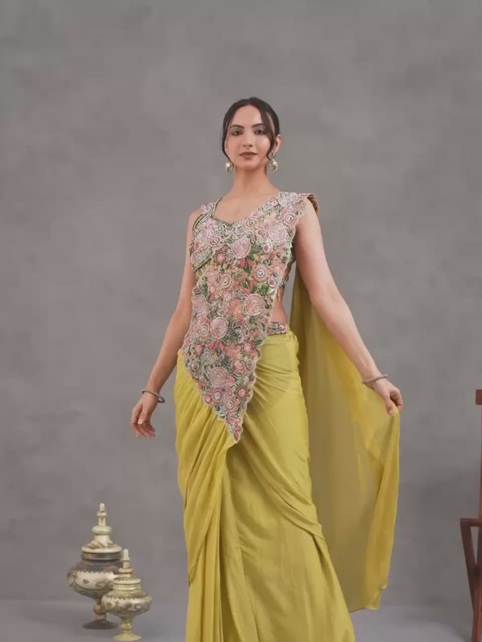 Elegant Ready Saree with Floral Embroidery Blouse – Festive & Wedding Wear