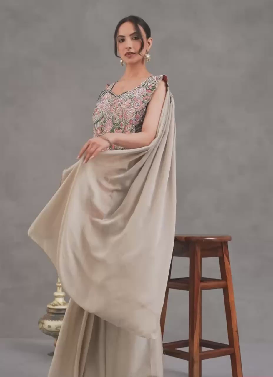 Elegant Ready Saree with Floral Embroidery Blouse – Festive & Wedding Wear