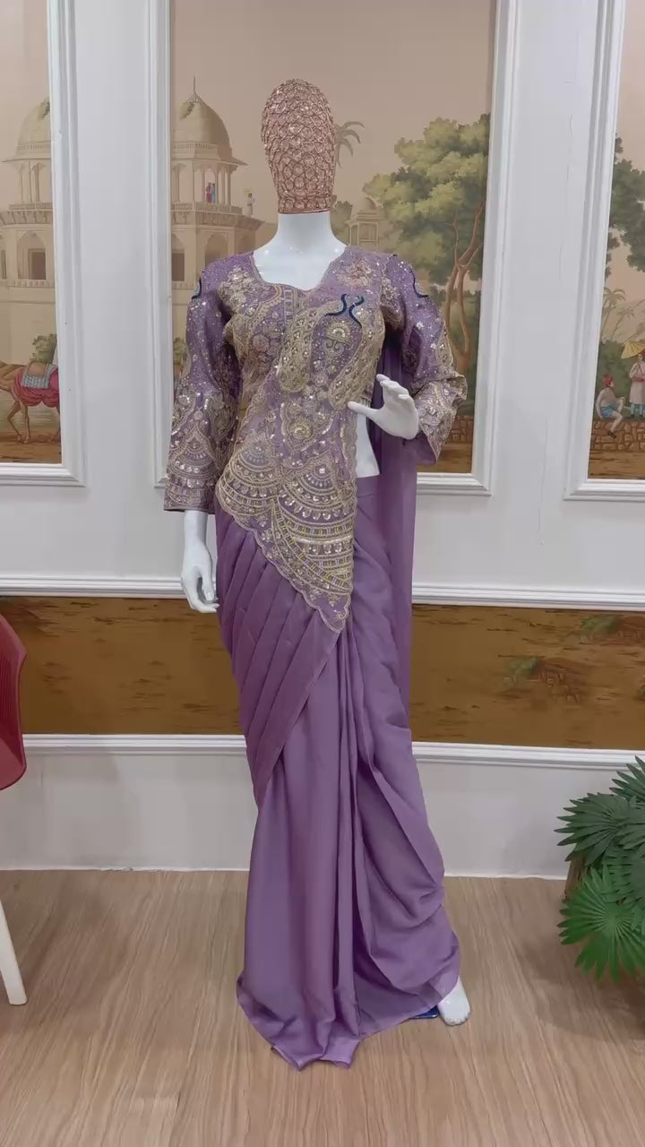 Designer Ready-to-Wear Saree with Heavy Embroidered Blouse – Premium Wedding & Party Wear
