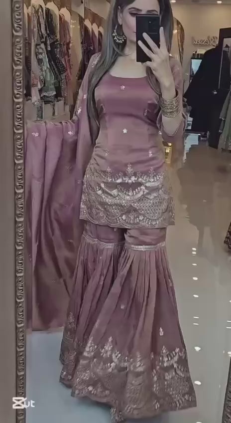 Pink Sharara Suit Set for Women with Dupatta | Designer Embroidered Party & Festive Wear Ethnic Outfit