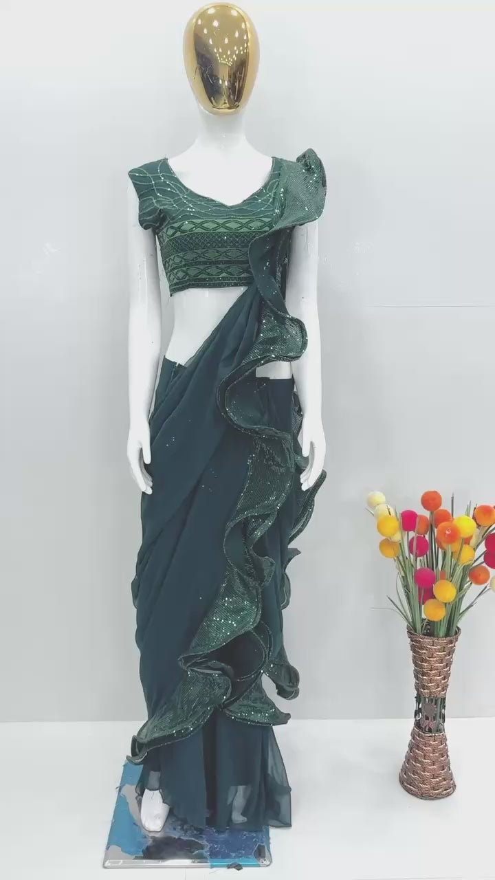 Elegant Ruffle Saree with Sequin Blouse – Party Wear Collection READY To WEAR SAREE