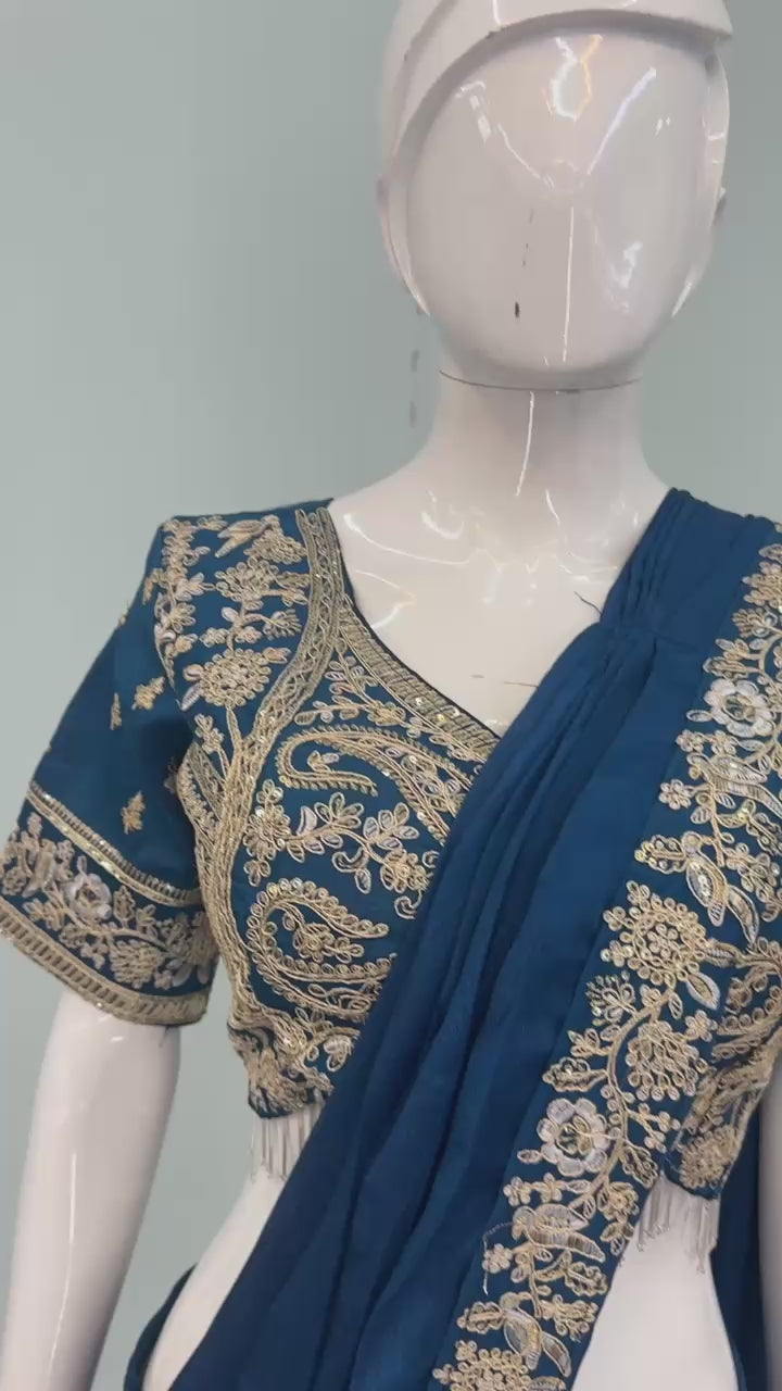 New Super Trending Embroidery Sequence work ready to wear saree with Embroidery Blouse