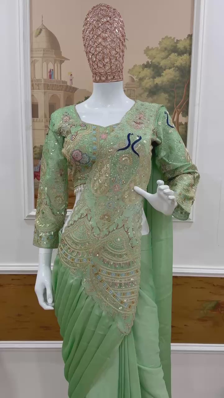 Designer Ready-to-Wear Saree with Heavy Embroidered Blouse – Premium Wedding & Party Wear