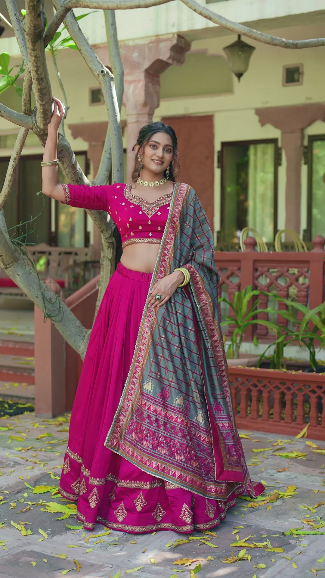 Designer Silk Lehenga Saree with Contrast Blouse – Festive Collection