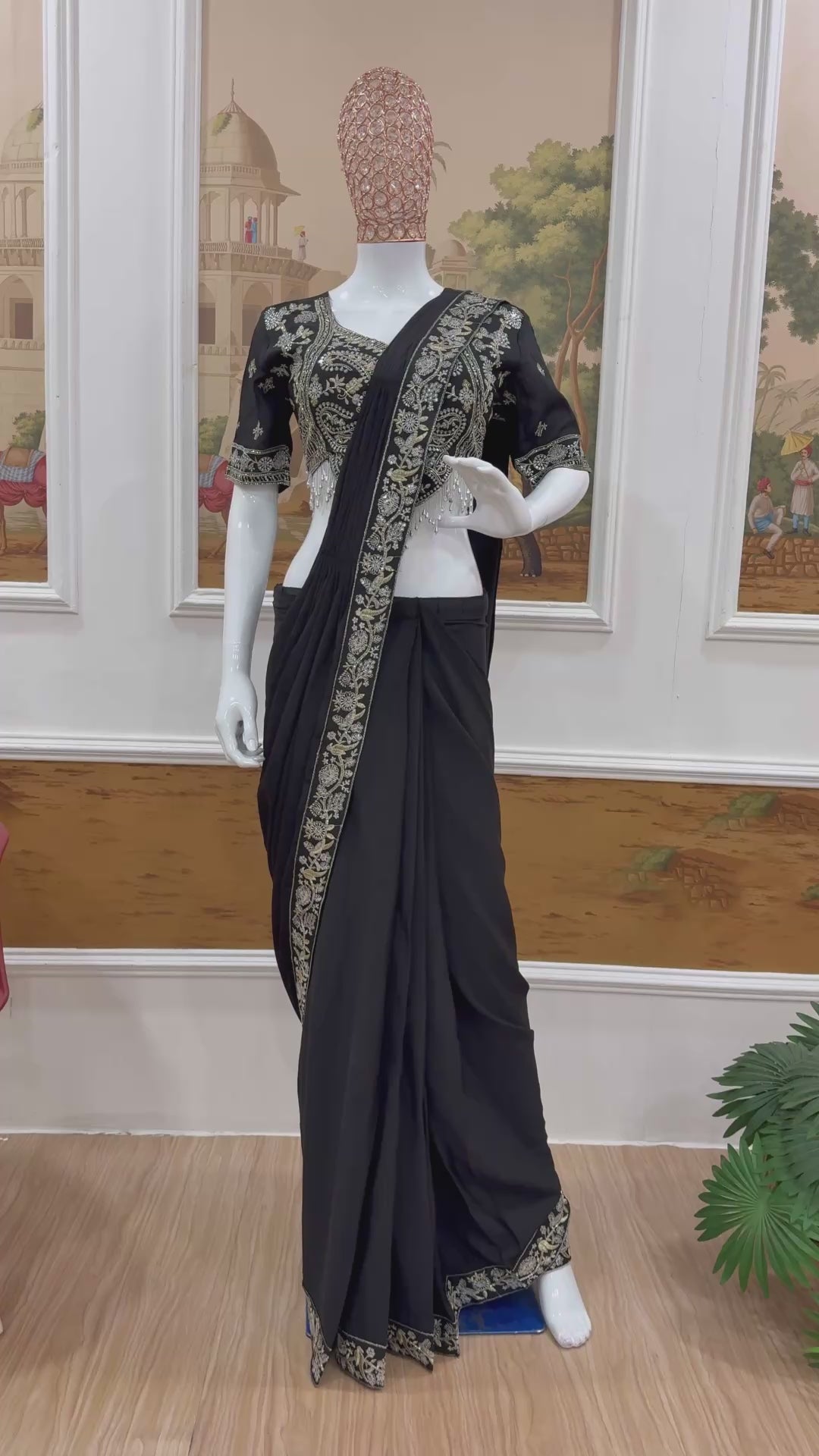 Designer Embroidered Draped Saree for Women | Party Wear