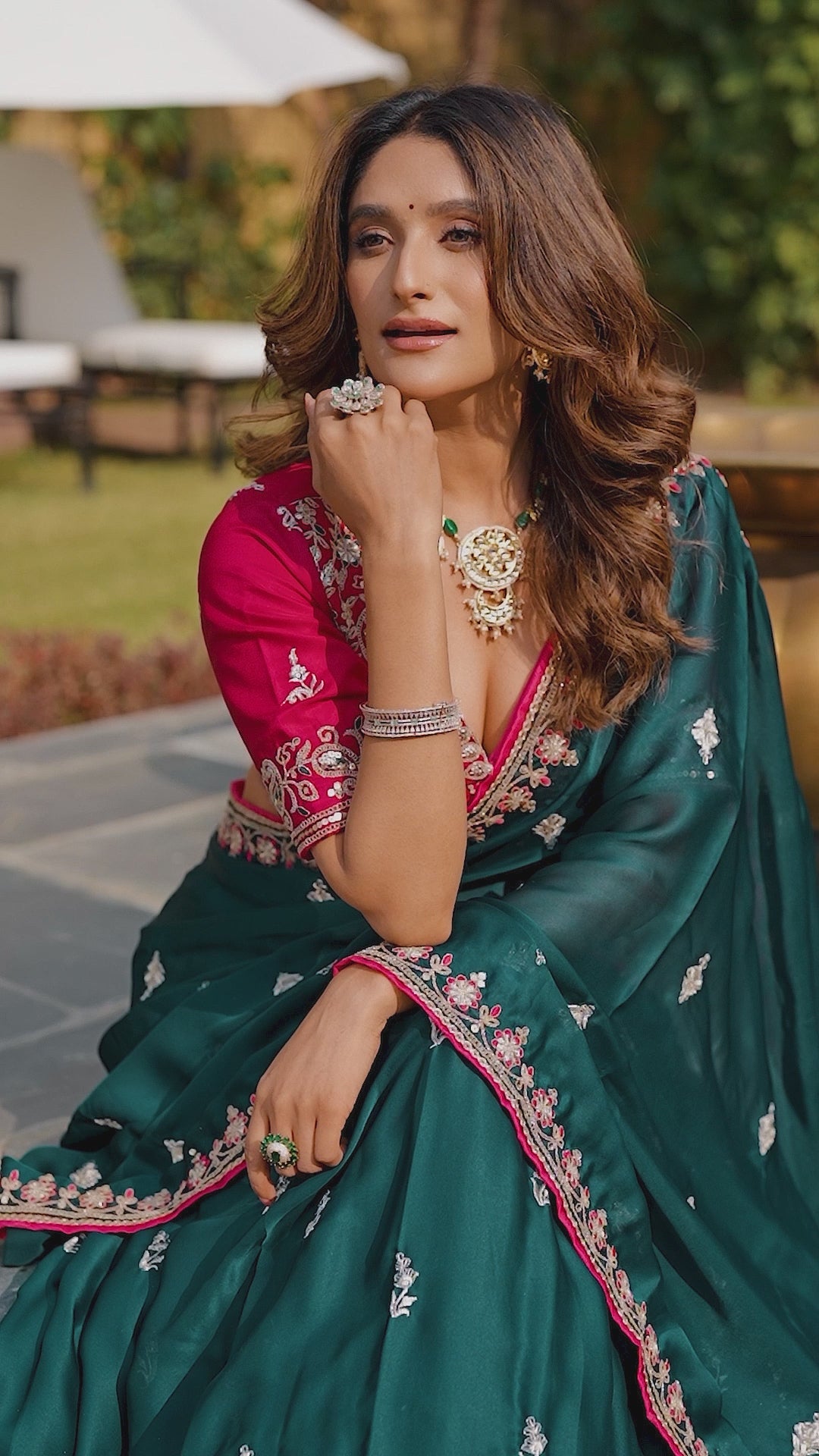 Green Silk Satin Sequins Work Lehenga Choli
