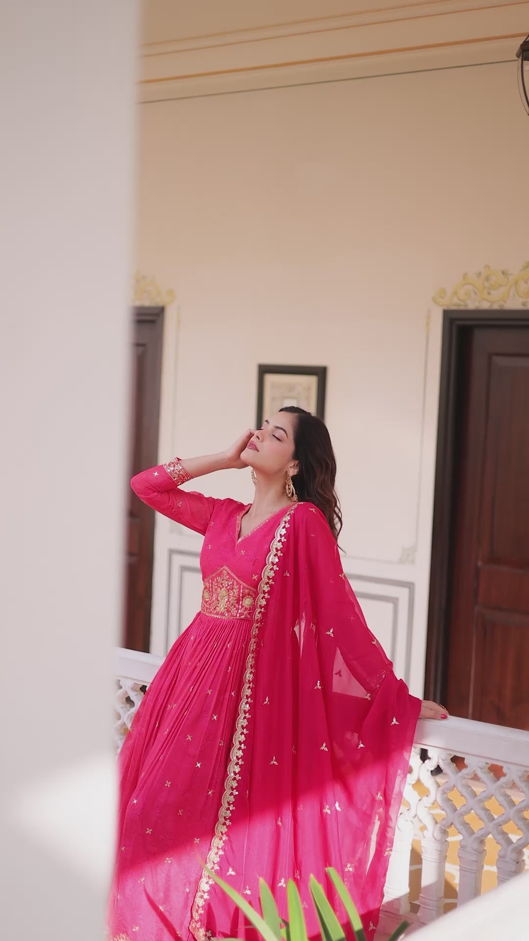 Pink Embroidered Anarkali Gown with Dupatta for Women | Designer Party Wear Ethnic Dress