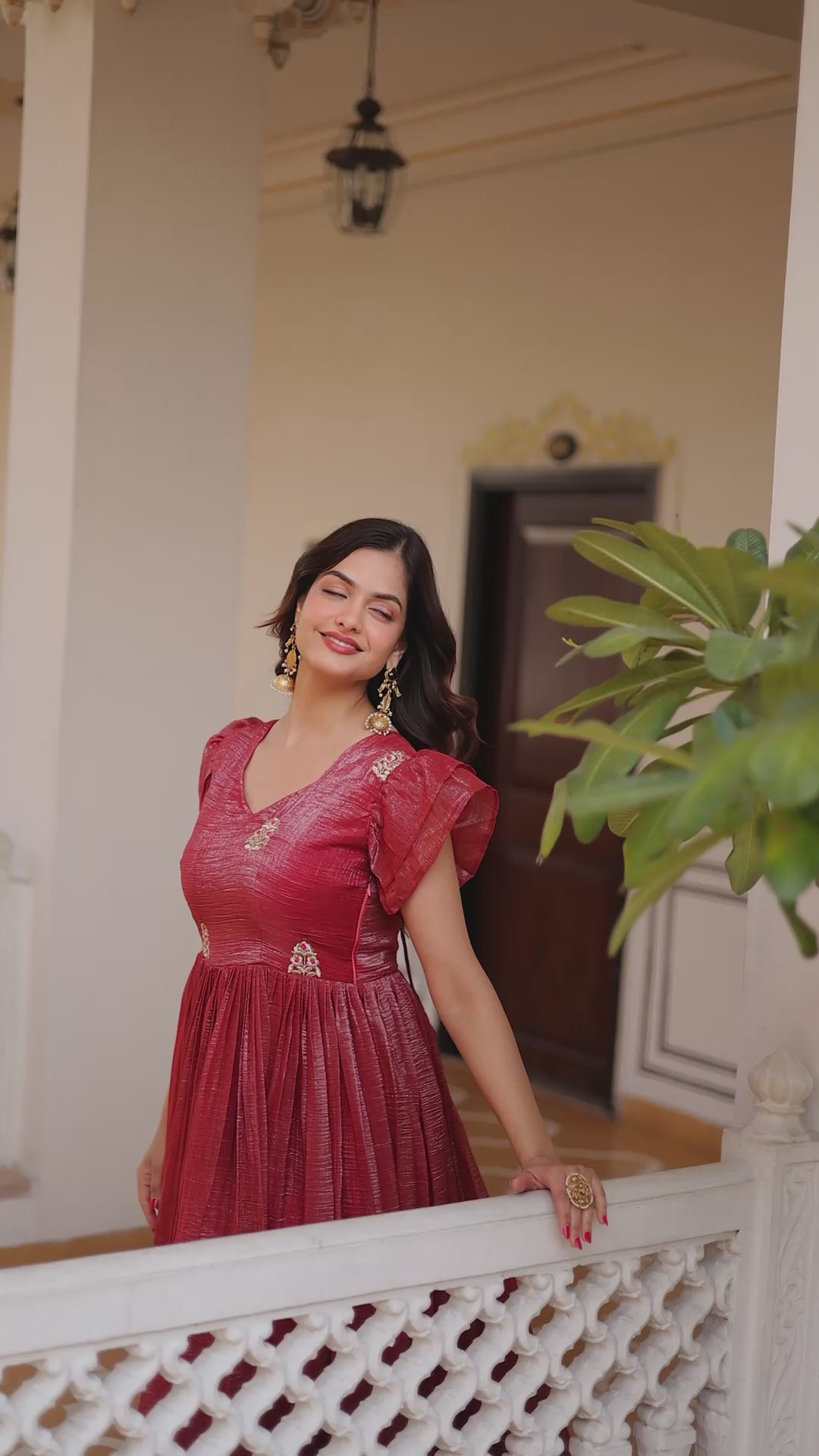 Elegant Anarkali Gown for Women – Mustard & Maroon Wedding Wear Dress
