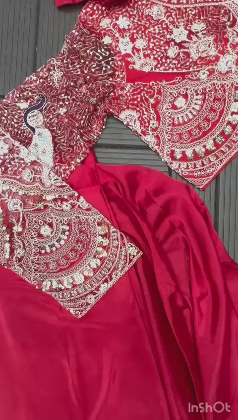 Premium Designer Ready-to-Wear Saree with Heavy Embroidery & Sequin Work – Hot Pink Party Wear Collection ✨💖