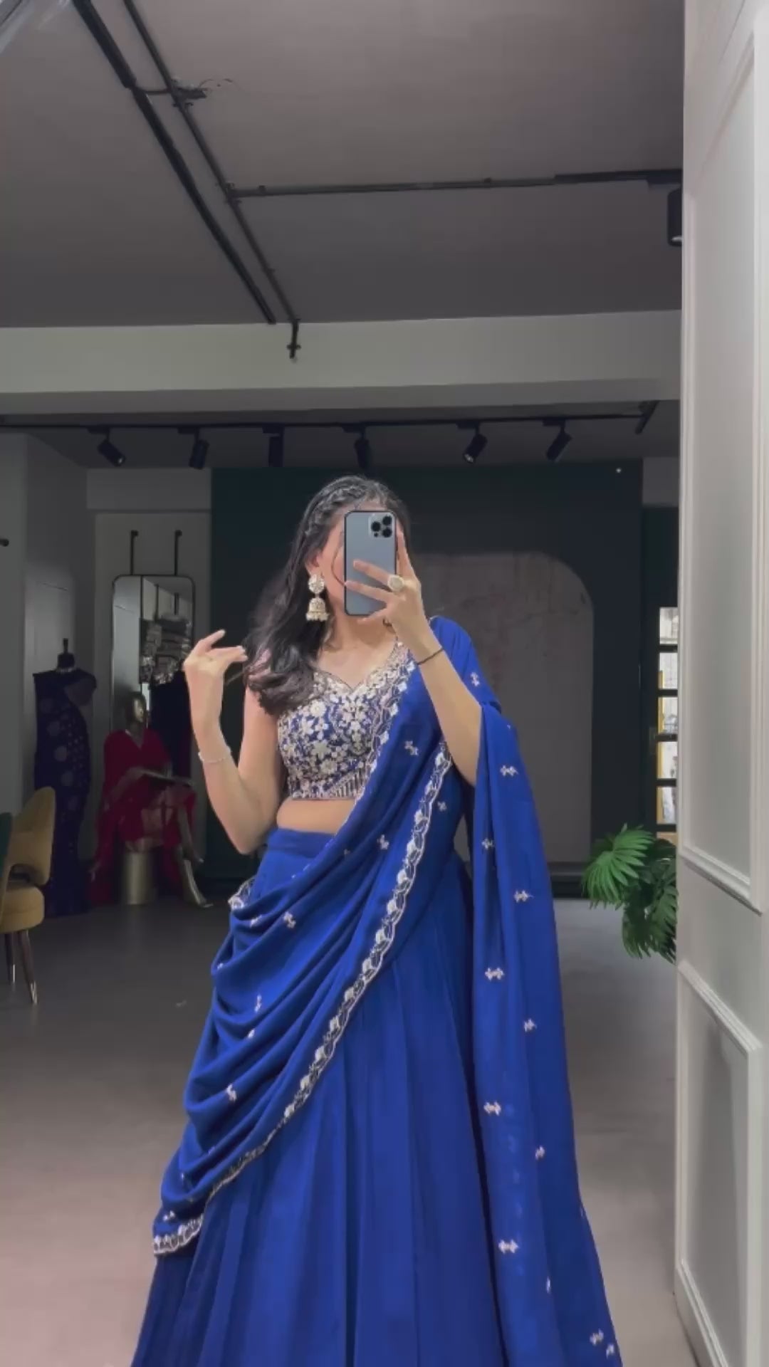 Royal Blue Lehenga Saree with Designer Embroidered Blouse