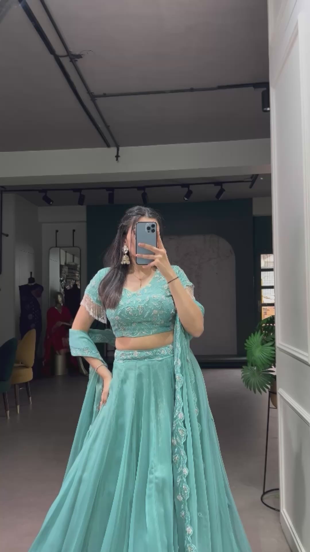 Elegant Sea Green Lehenga Choli with Embroidered Dupatta