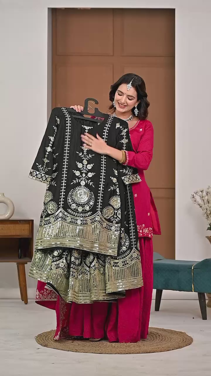 Black Embroidered Sharara Suit Set for Women with Dupatta | Designer Festive & Wedding Wear Ethnic Outfit