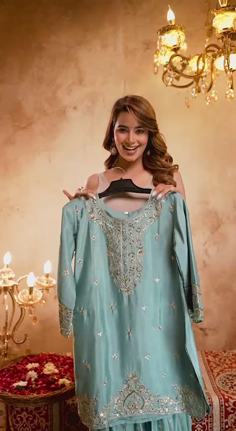 Premium Pastel Blue Kurta Set with Dupatta – Festive Collection