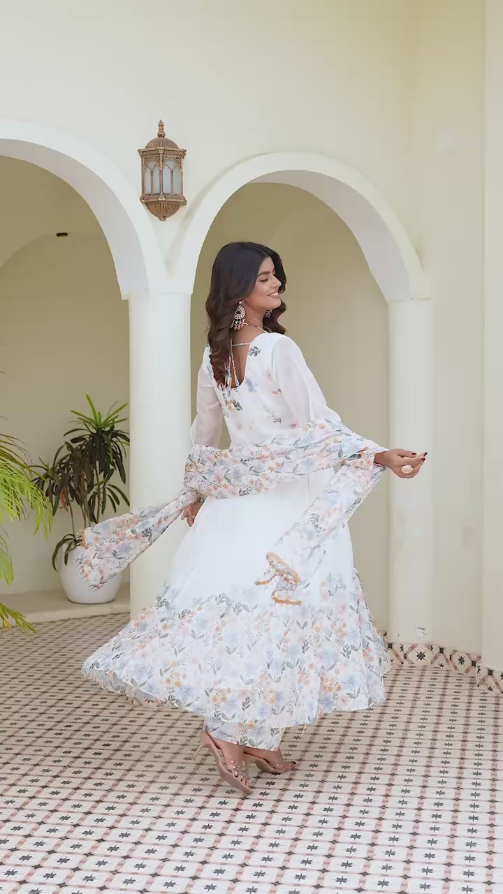 Elegant Floral Printed Anarkali Kurta Set with Dupatta | Designer Ethnic Wear for Women
