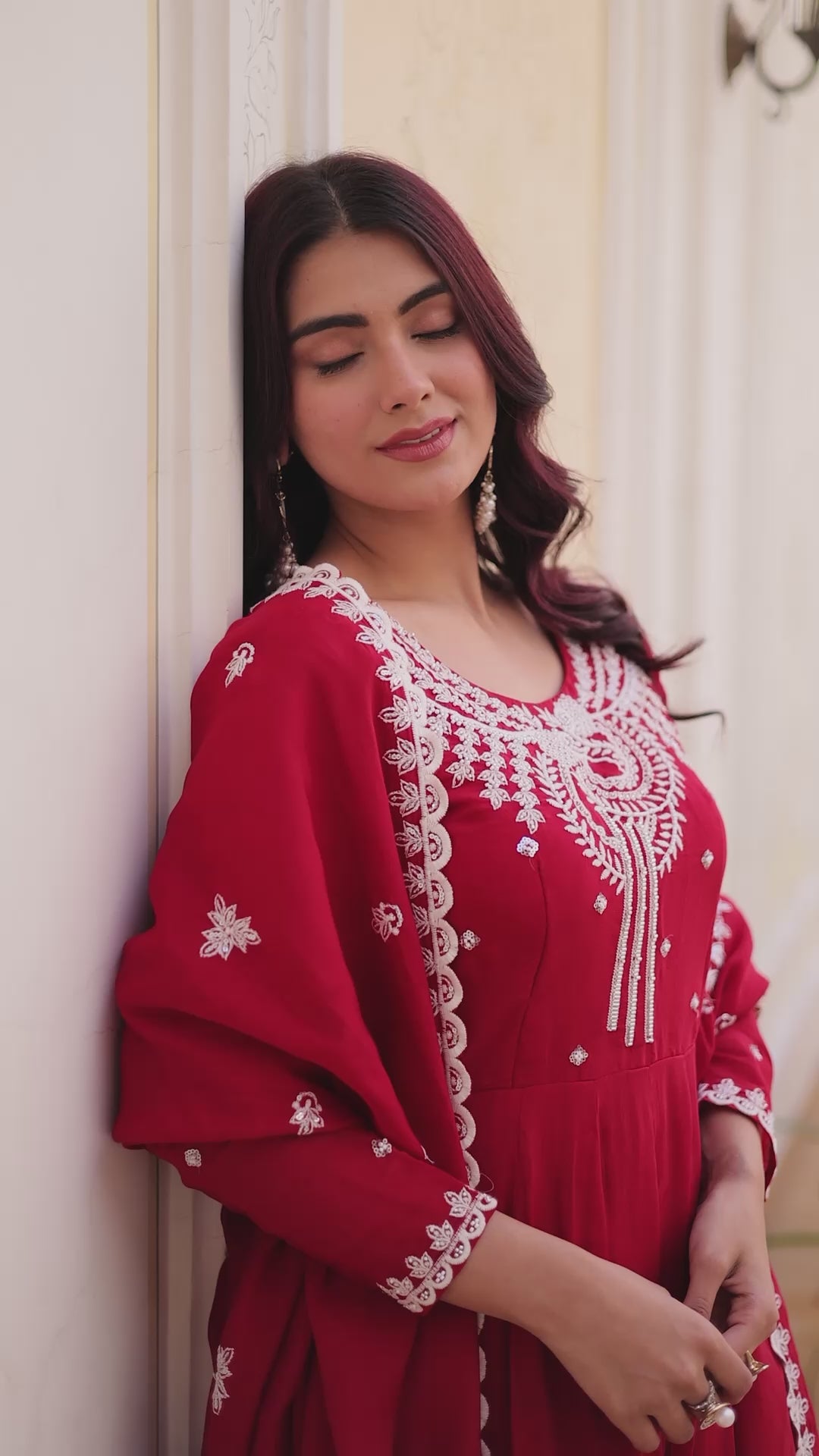 Red Embroidered Anarkali Kurti Set for Women | Designer Ethnic Festive & Party Wear Suit