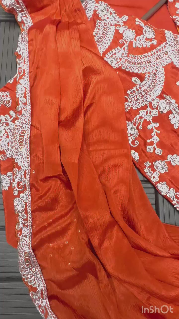 New Super Trending Embroidery Sequence work ready to wear saree with full koti
