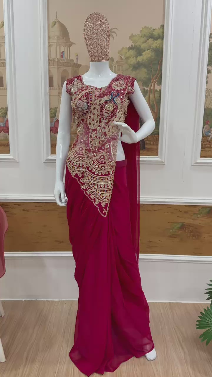 Designer Ready-to-Wear Saree with Heavy Embroidered Blouse – Premium Wedding & Party Wear