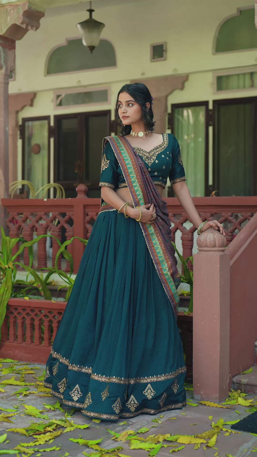 Designer Silk Lehenga Saree with Contrast Blouse – Festive Collection