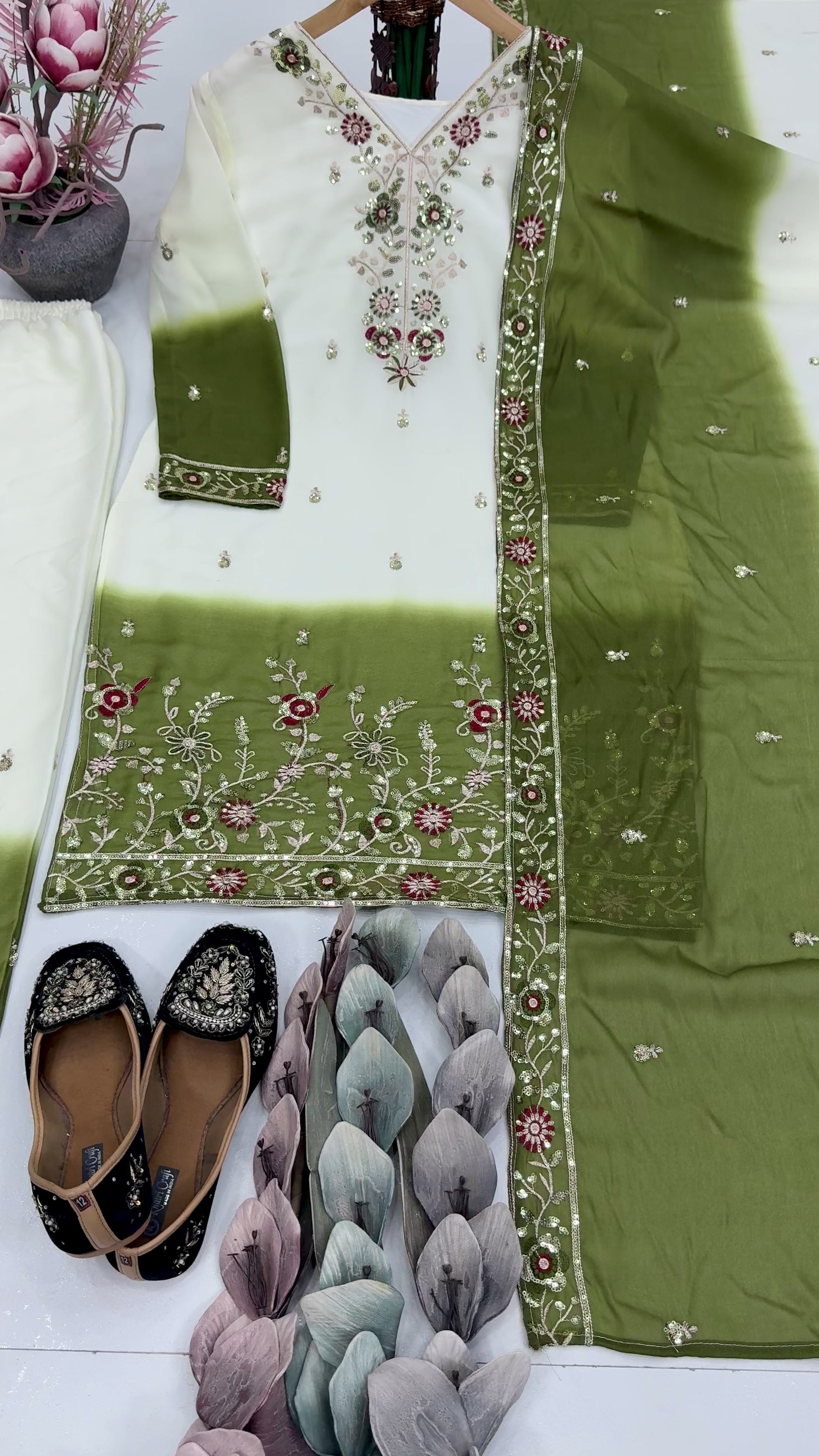 Elegant Ombre Embroidered Kurta Palazzo Set with Dupatta