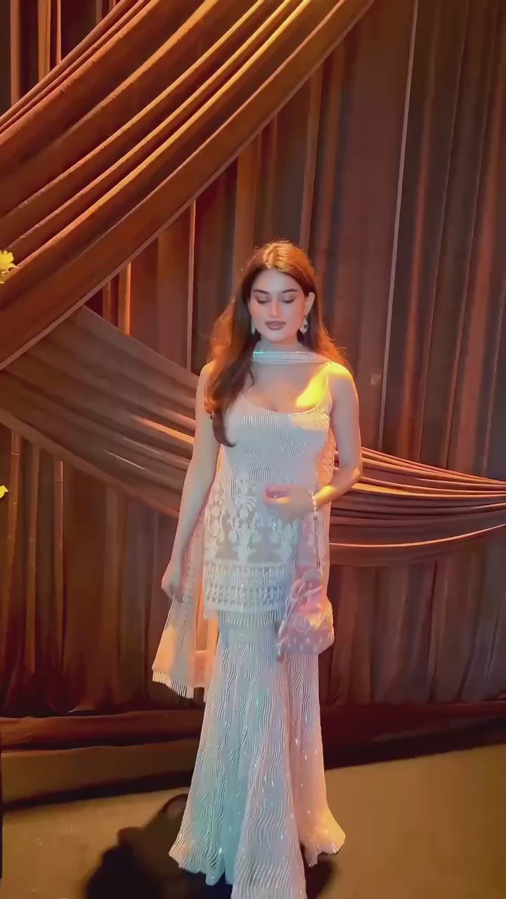 DESIGNER HEAVY SOFT NET TOP WITH FULL CHINE SEQUNCE WORK PALAZZO SUIT