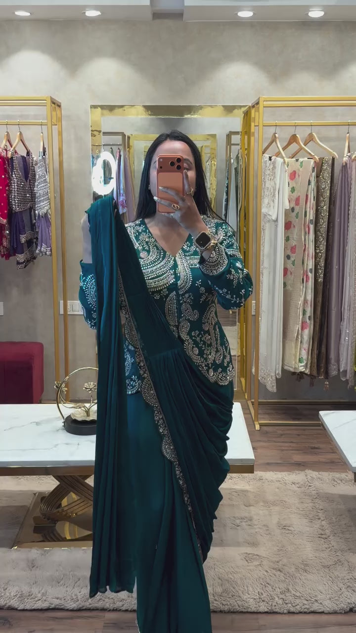New Super Trending Embroidery Sequence work ready to wear saree with full koti